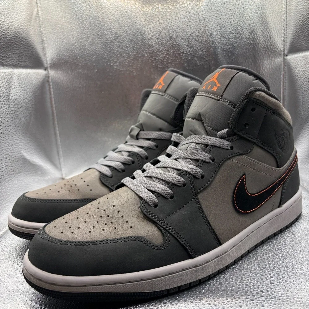 Size 11.5 Nike Air Jordan 1 Mid Night Stadium Gray Mens Sneaker Shoes FQ8338-017